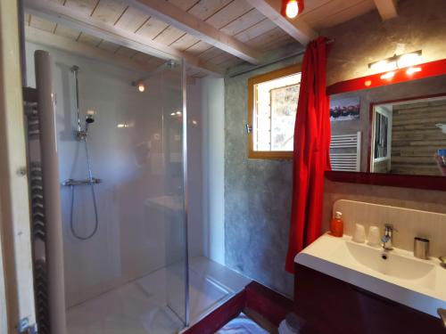 ViscomtatLe Moulin de la Fortie, maison d'hôtes的带淋浴和盥洗盆的浴室
