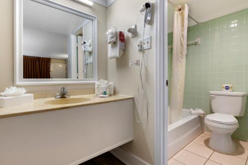 康威康威伊科诺旅馆的一间带水槽、卫生间和镜子的浴室
