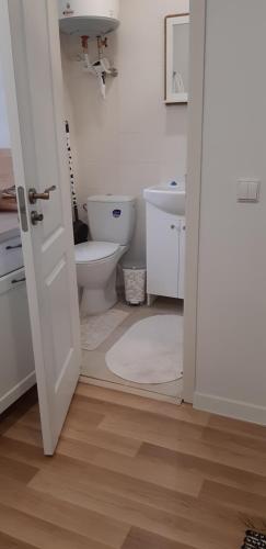 罗基什基斯Butas Vytauto 7-4的白色的浴室设有卫生间和水槽。