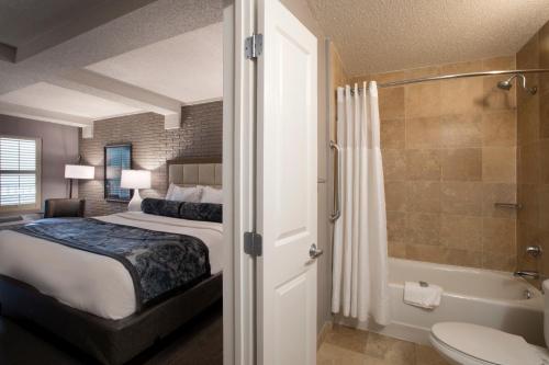 萨凡纳萨凡纳历史街区贝斯特韦斯特酒店的一间卧室配有一张床,浴室设有浴缸