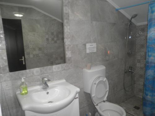 那沃达利Casa Didina的一间带水槽、卫生间和镜子的浴室