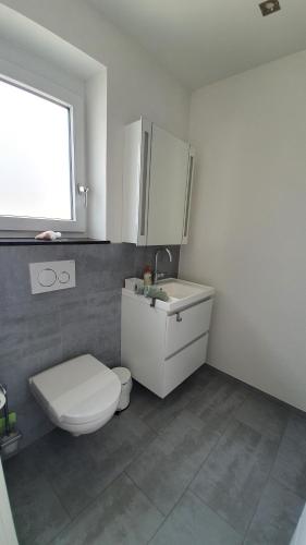 DonatyreChambre d'hôte "Minergy"的白色的浴室设有卫生间和水槽。