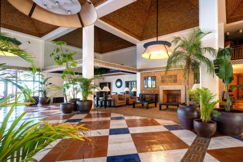 阿尔布费拉圣欧拉利娅里尔度假大酒店及Spa中心的大堂设有盆栽和壁炉