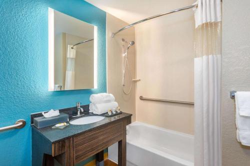 锡布灵La Quinta by Wyndham Sebring的一间带水槽、浴缸和镜子的浴室