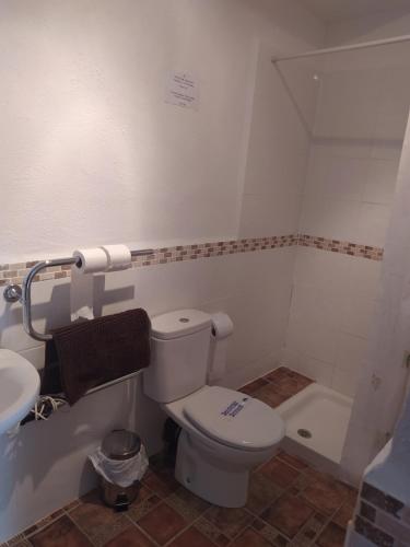 蒙特弗里奥La Casa del Inglés的浴室配有卫生间、盥洗盆和浴缸。