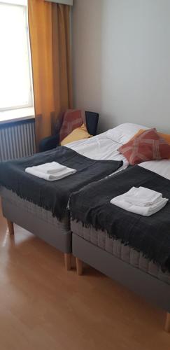 库奥皮奥Veturi B&B的两张睡床彼此相邻,位于一个房间里