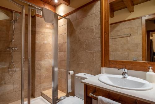 贝尔维尔德赛当亚贝利维尔公寓式酒店的一间带水槽和淋浴的浴室