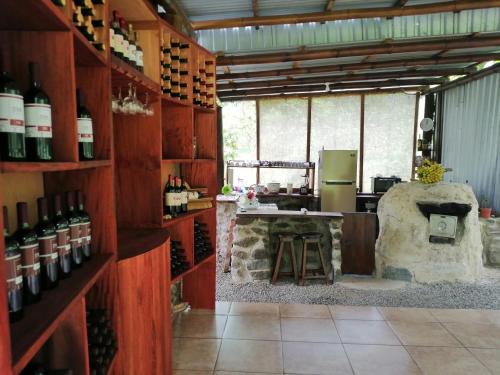 圣伊西德罗EYA Ecolodge的一间设有柜台的房间,备有葡萄酒