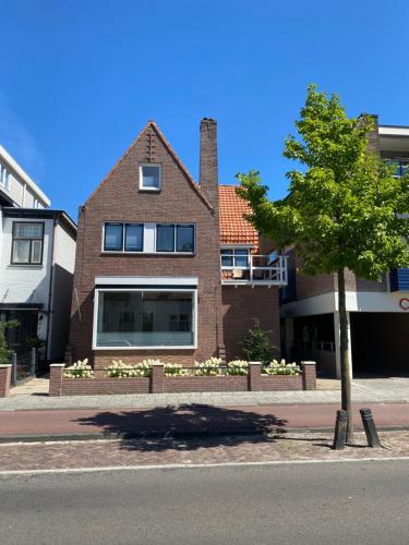 霍赫芬Studio Brinkstraat的街道前有树的砖房