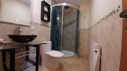 巴尔德利纳雷斯Apartamento Las Vistillas的带淋浴、卫生间和盥洗盆的浴室