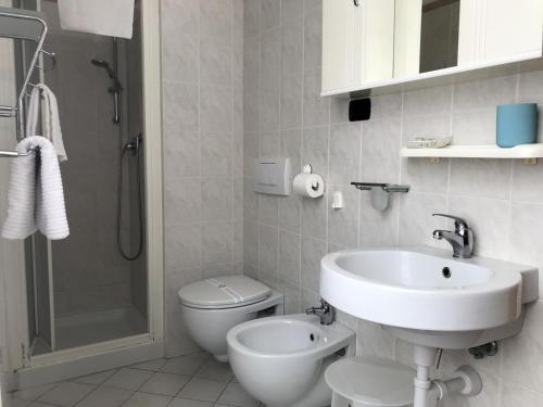 莱万托阿菲塔卡马雷莫尼卡旅馆的一间带水槽、卫生间和淋浴的浴室