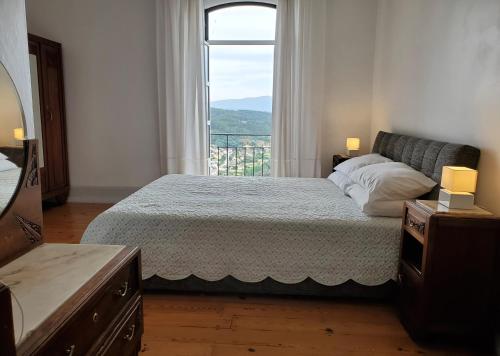 佩纳科瓦Altíssima Guesthouse Penacova的一间卧室设有一张大床和一个窗户。