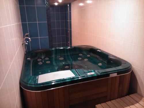 维尔扬迪曼尼玛宾馆的带淋浴的浴室内的绿色浴缸