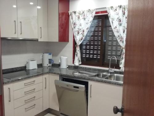阿玛考德佩拉杜立坤达思酒店的一个带水槽和窗户的小厨房