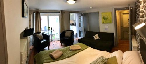 布莱顿霍夫EI8HT Brighton Guest Accommodation的一间卧室设有一张床和一间客厅。