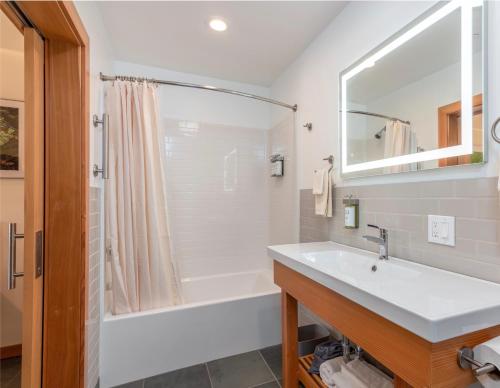 波因特阿里纳Wildflower Boutique Motel的浴室配有白色水槽和淋浴。