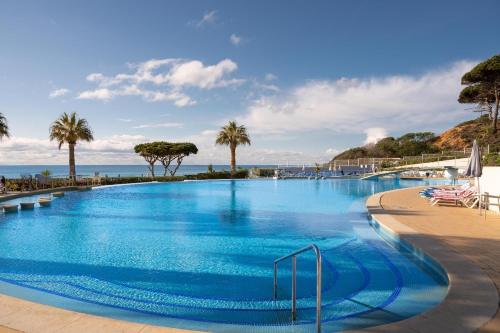 阿尔布费拉大穆图大浦景观海滩俱乐部度假屋的一座棕榈树和海洋的大型游泳池