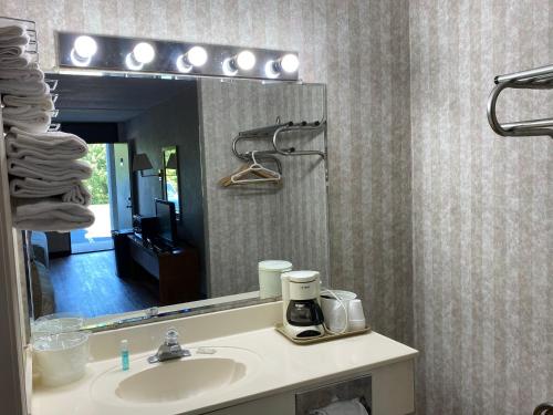 BurkesvilleRiverfront Lodge的一间带水槽和镜子的浴室