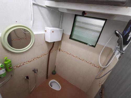 Pontian BesarSri Makmur Pontian Homestay的一间带镜子和卫生间的小浴室