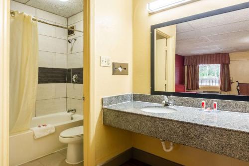 夏洛特Econo Lodge Charlotte Airport Area的一间带水槽、卫生间和镜子的浴室