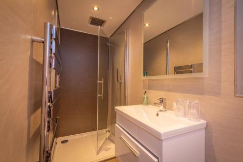 林利斯戈Court Residence Aparthotel的一间带水槽和淋浴的浴室
