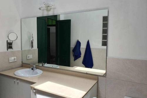 阿里亚Casa El Billar的一间带水槽和大镜子的浴室