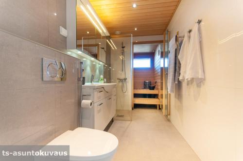 图尔库The Best View in Turku with private balcony, sauna, car park的一间带卫生间、水槽和镜子的浴室