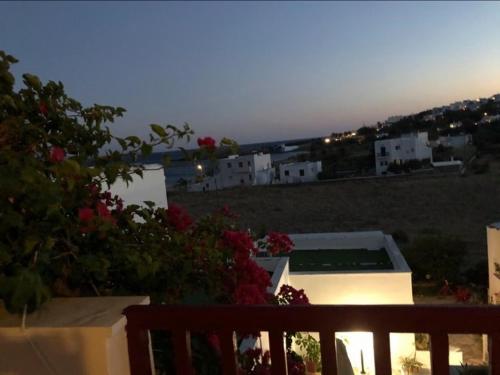艾西奥斯索蒂斯Akrogiali Hotel的鲜花阳台享有城市美景。