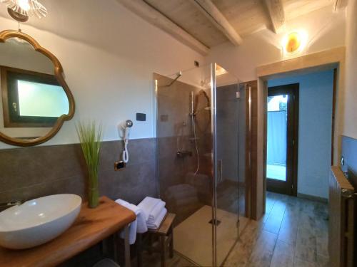 科拉迪拉齐塞Le Zampolle B & B的一间带水槽和淋浴的浴室