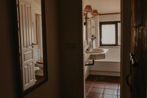 阿拉色那波萨达巴尔德祖弗酒店的一间带水槽、卫生间和镜子的浴室
