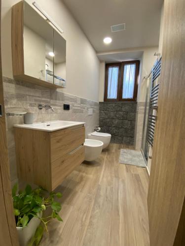 圣韦内里纳Rusina的一间带水槽、卫生间和镜子的浴室