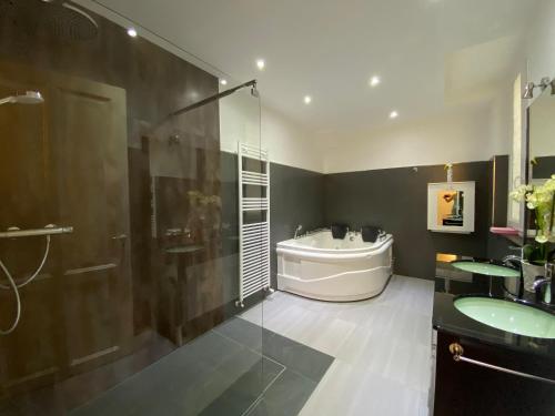 蒙特勒B&B Guest House Du Lac的带浴缸、水槽和淋浴的浴室