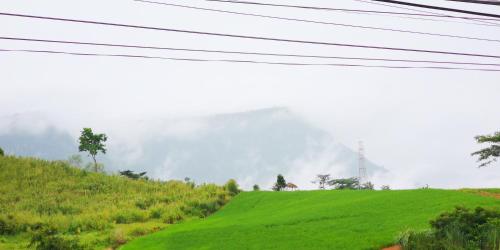 Ban Huai Phaiบ้านเอื้อมดาว เขาค้อ的山顶上设有电源线的绿色山丘