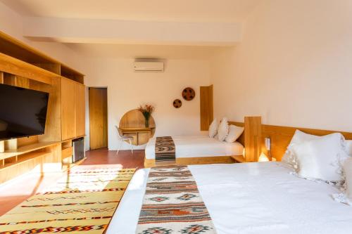 瓦哈卡市AYOOK的酒店客房设有两张床和一台平面电视。