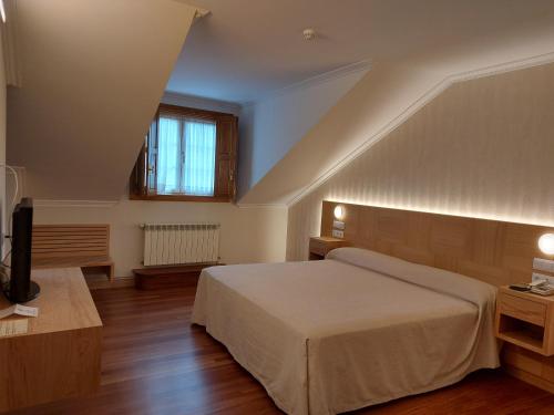 坎巴多斯Hotel - Restaurante Casa Rosita的一间卧室配有一张床和一台电视。