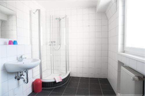 柏林斯戴普斯酒店的带淋浴和盥洗盆的浴室