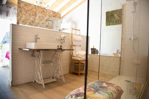 阿拉贡省阿拉马Vistas de Chamberi的一间带水槽和淋浴的浴室