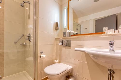 都柏林柯罗科公园酒店的带淋浴、卫生间和盥洗盆的浴室