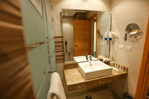 开罗纳格斯托利普酒店的一间带水槽和镜子的浴室