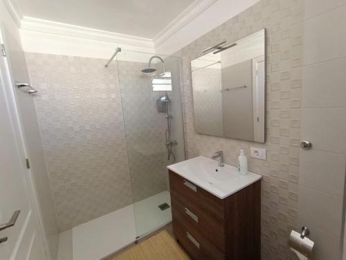阿罗纳Apartamento vista al mar Playa Las Américas的浴室配有盥洗盆和带镜子的淋浴