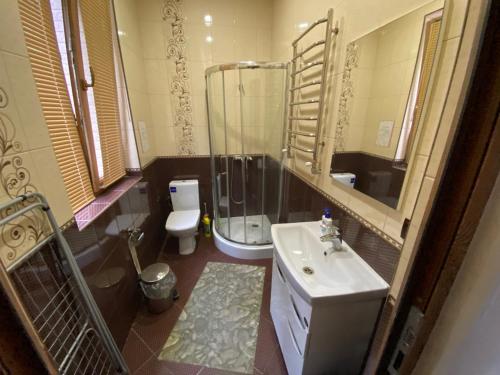 斯基希德尼萨Оранта的带淋浴、盥洗盆和卫生间的浴室