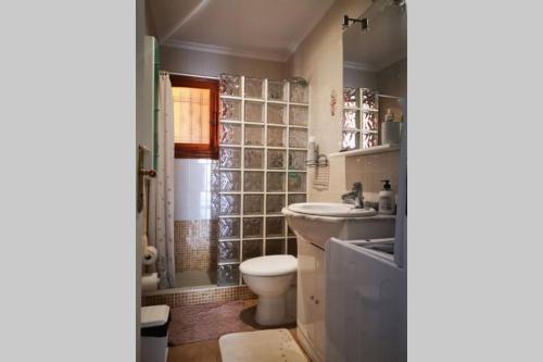蓬塔普里马Punta prima的一间带卫生间和水槽的浴室
