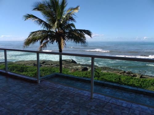 伊塔尼亚恩Hotel Pousada Miami的享有大海和棕榈树的景致