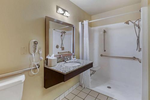 米苏拉康福特茵大学酒店的一间带水槽和淋浴的浴室