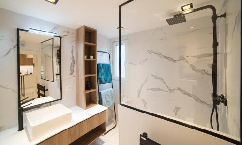 斯特拉斯堡Appartement COSY Hypercentre的一间带水槽和淋浴的浴室