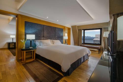 圣卡洛斯-德巴里洛切NH巴里洛切雪绒花酒店的一间卧室设有一张大床和一个大窗户