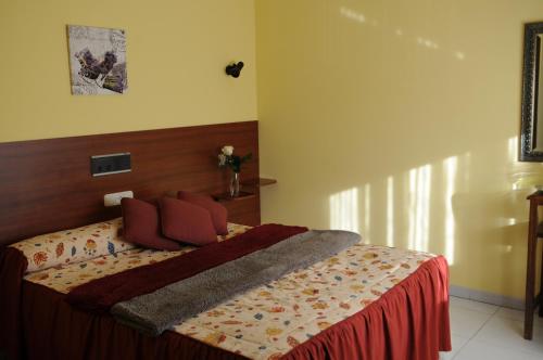 拉瓦克拉加尔卡斯酒店的一间卧室配有一张带红色枕头的床