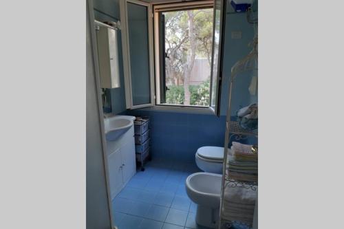 圣卡特琳娜迪纳德appartamento in pineta vista mare的一间带两个卫生间和窗户的浴室