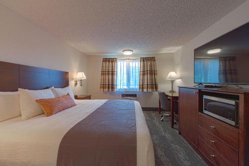 凯洛格Silver Inn的配有一张床和一台平面电视的酒店客房