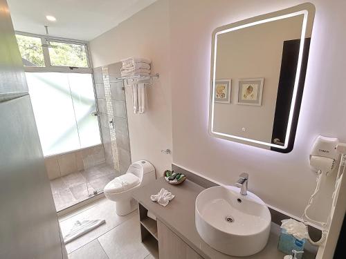 曼努埃尔安东尼奥Jungle Vista Boutique Hotel的白色的浴室设有水槽和镜子